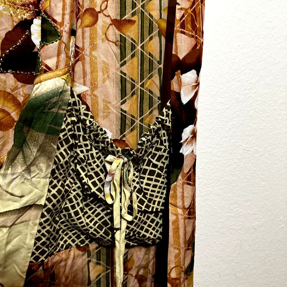 Boston Proper Maxi Dress Sundress Mixed Media Floral Print Smocked Brown XS - Picture 3 of 6